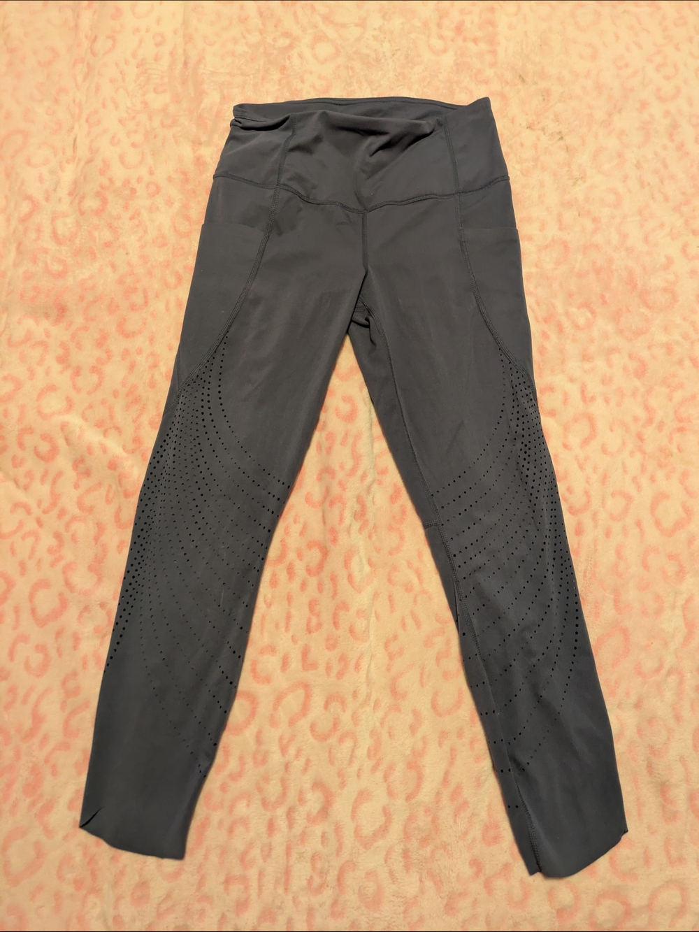 Black Leggings with Laser-Cut Detail and Pockets